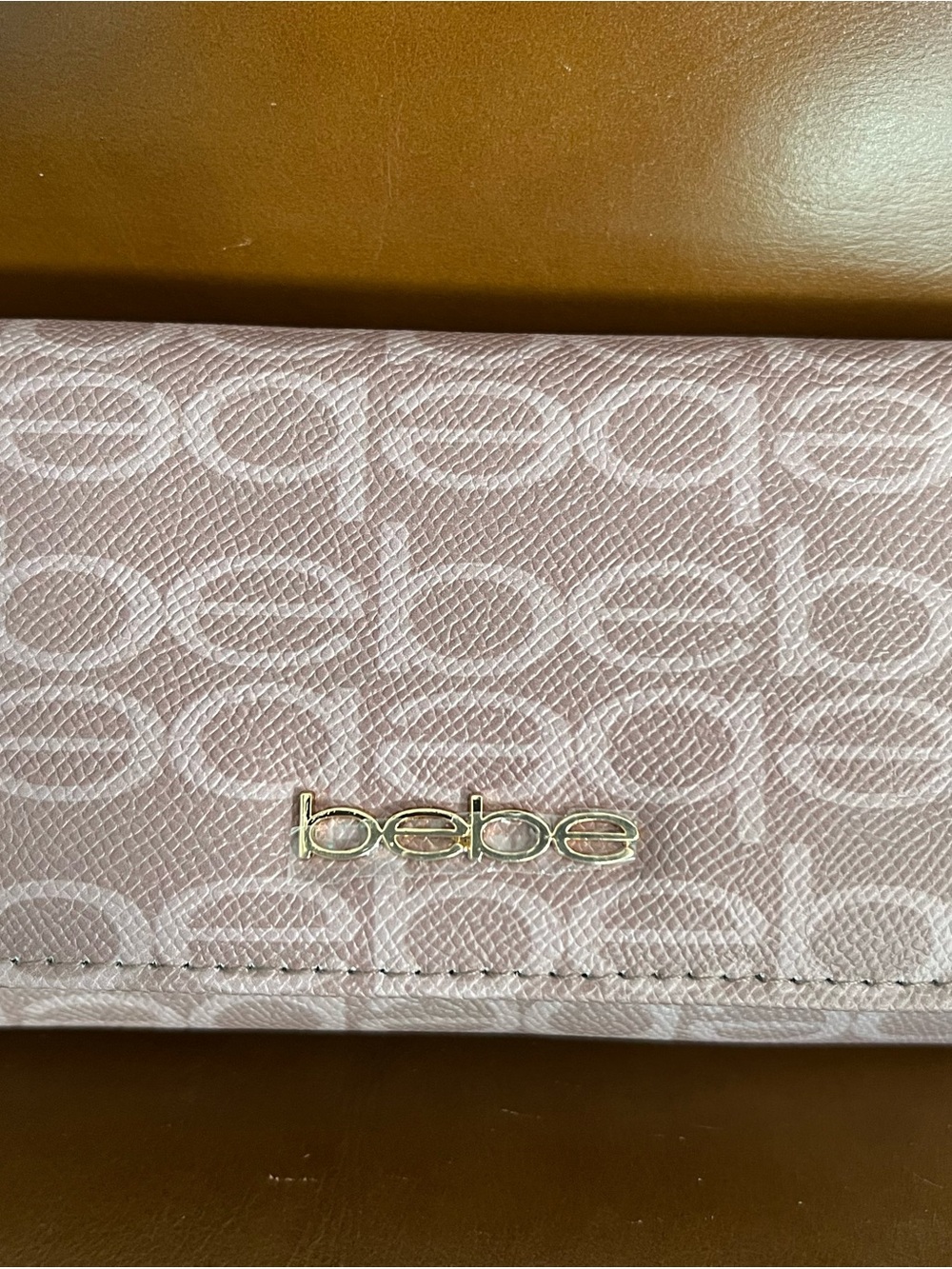 bebe Soft Pink Logo-Pattern Women's Wallet with Gold Accent